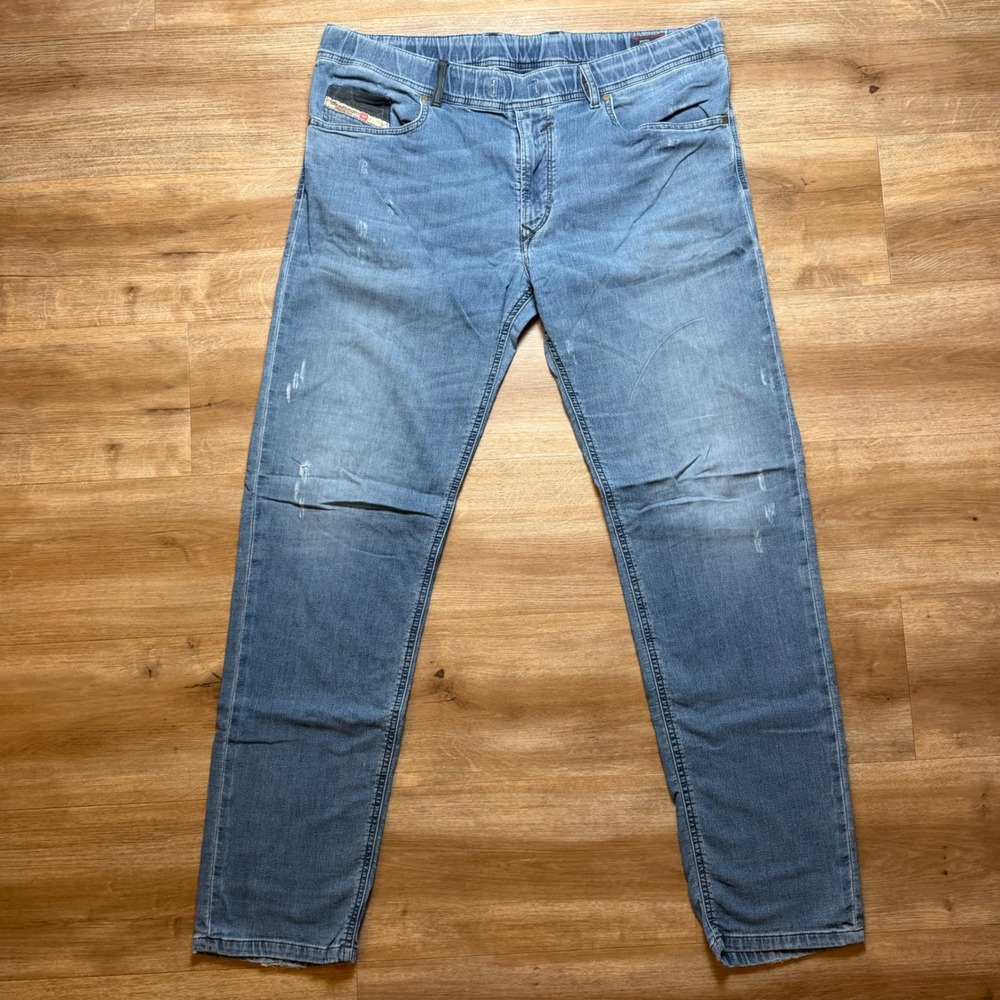 Diesel Waykee JoggJeans Mens 36x32 Blue Denim Sweatpants Straight Leg Distressed